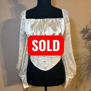 SHEIN Cream Satin Corset Blouse Puff Sleeve Top